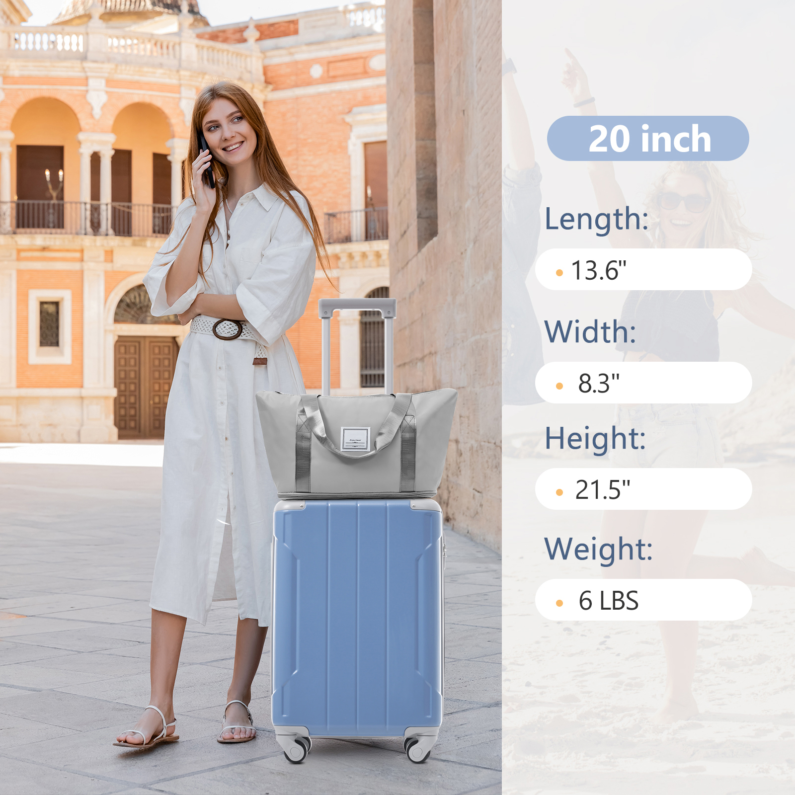 Luggage Sets 3 Piece Lightweight Hardside Rugged Travel Suitcase with Wheels, 22” x 14” x 9” Airline Approved, TSA Lock, Glacier Lake