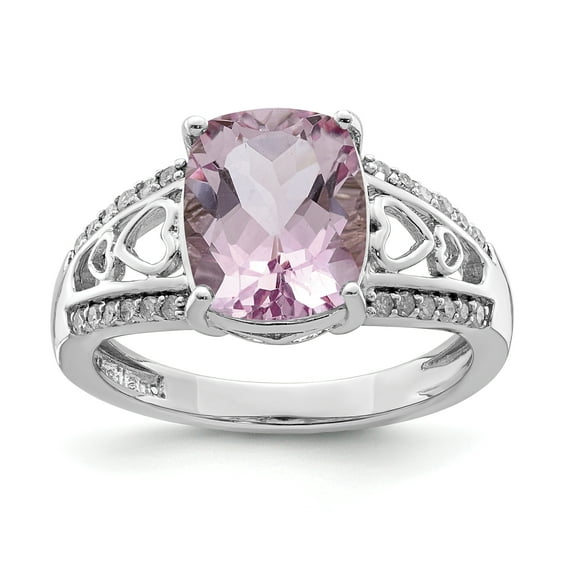 Sterling Silver Diamond & Pink Quartz Ring. Carat Wt- 0.12ct. Gem Wt- 2.91ct
