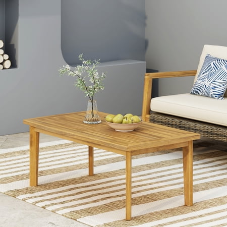 Wood Outdoor Coffee Table, 43.02"w X 24.05"d 17.38"h, Weather , Intriguing Slat Panel Rectangular Table For Coffee, 43.02"x24.05"x17.38", , Stunning Design
