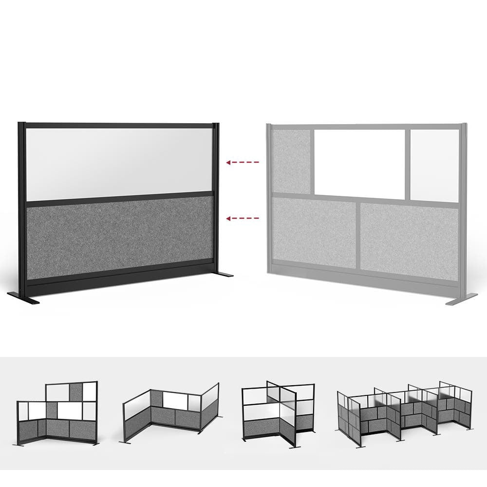 Luxor Expanse Modular Wall Room Divider System - Black Frame - 70" x 48" Wide Panel Starter Wall, Freestanding