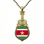 Suriname National Flag South America Country Necklace Antique Guitar Jewelry Music Pendant