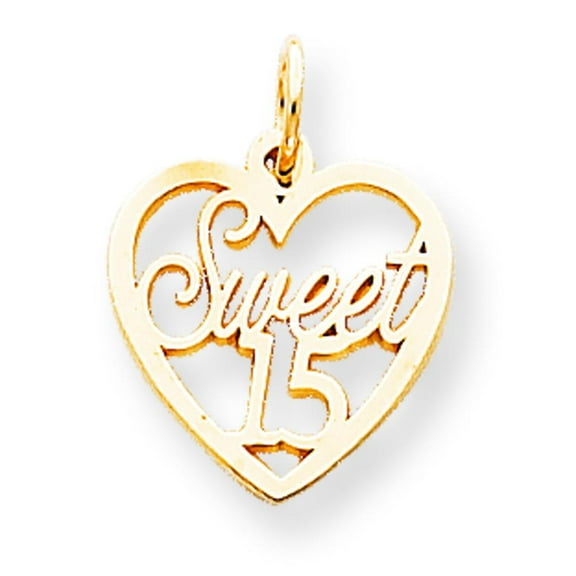 10K Yellow Gold Sweet 15 in Heart Charm Birthday