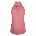 thumbnail image 5 of FINALGANG Womens Halter Neck Front Gathered Solid Loose Curved Hem Tank Tops Summer Daily Office Beach Casual Sleeveless Layering Shirts For Ladies Stylish Top L, 5 of 6