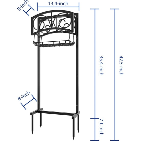 Freestanding Garden Hose Holder with Storage Basket, Detachable Stake for Outdoor Yard