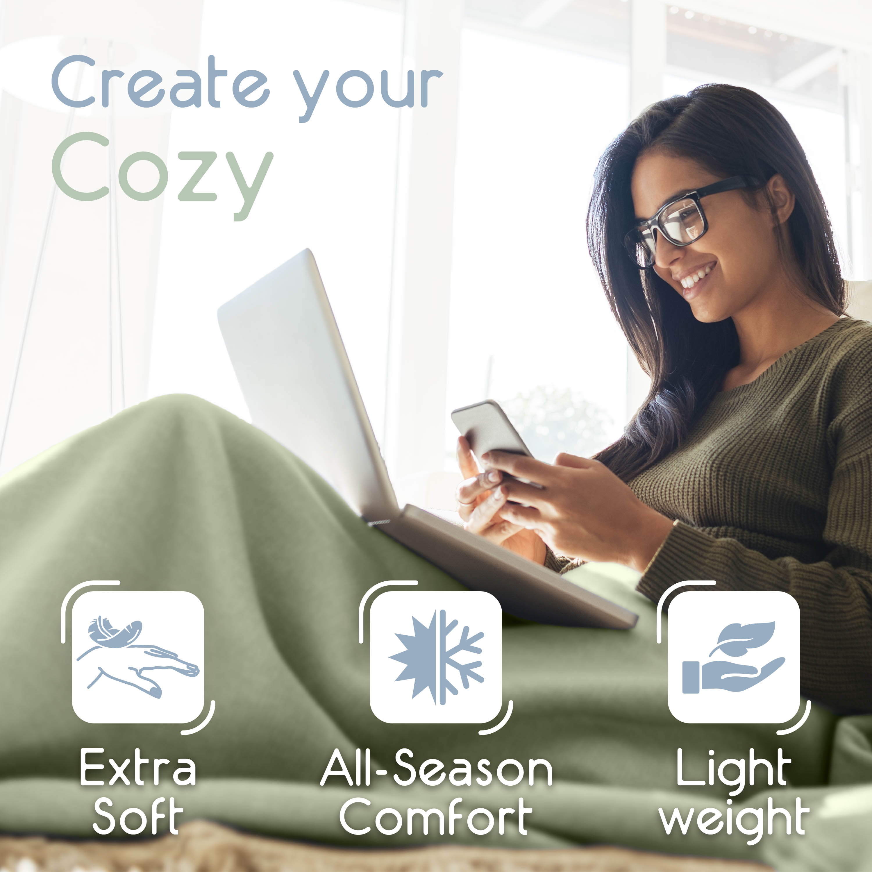 Soft All-Season Microfleece Bed Blanket – Lightweight Cozy Throw – King Size – Green