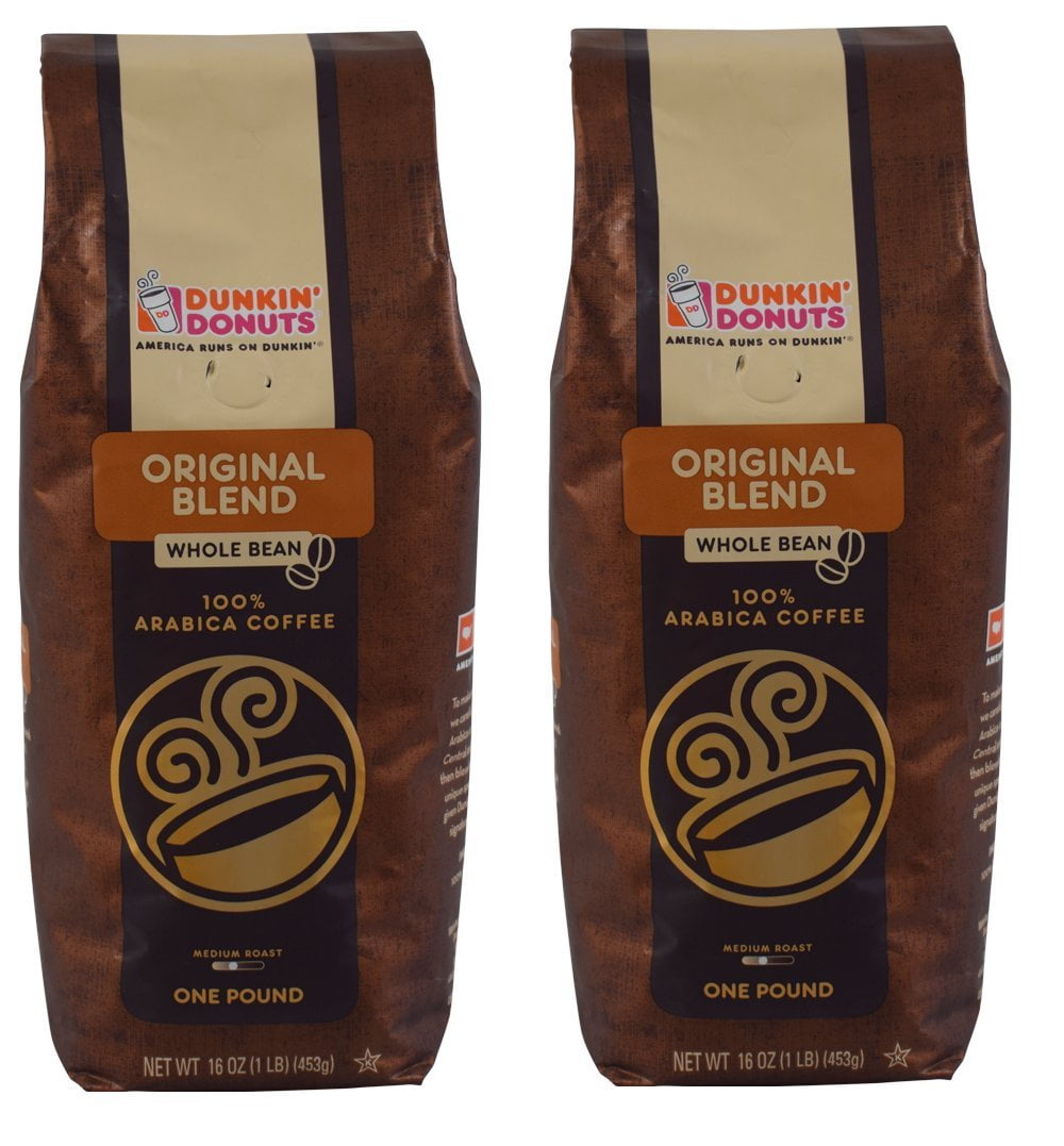 Dunkin Whole Bean Arabica Coffee 16oz Bag Original Blend (Pack of 2