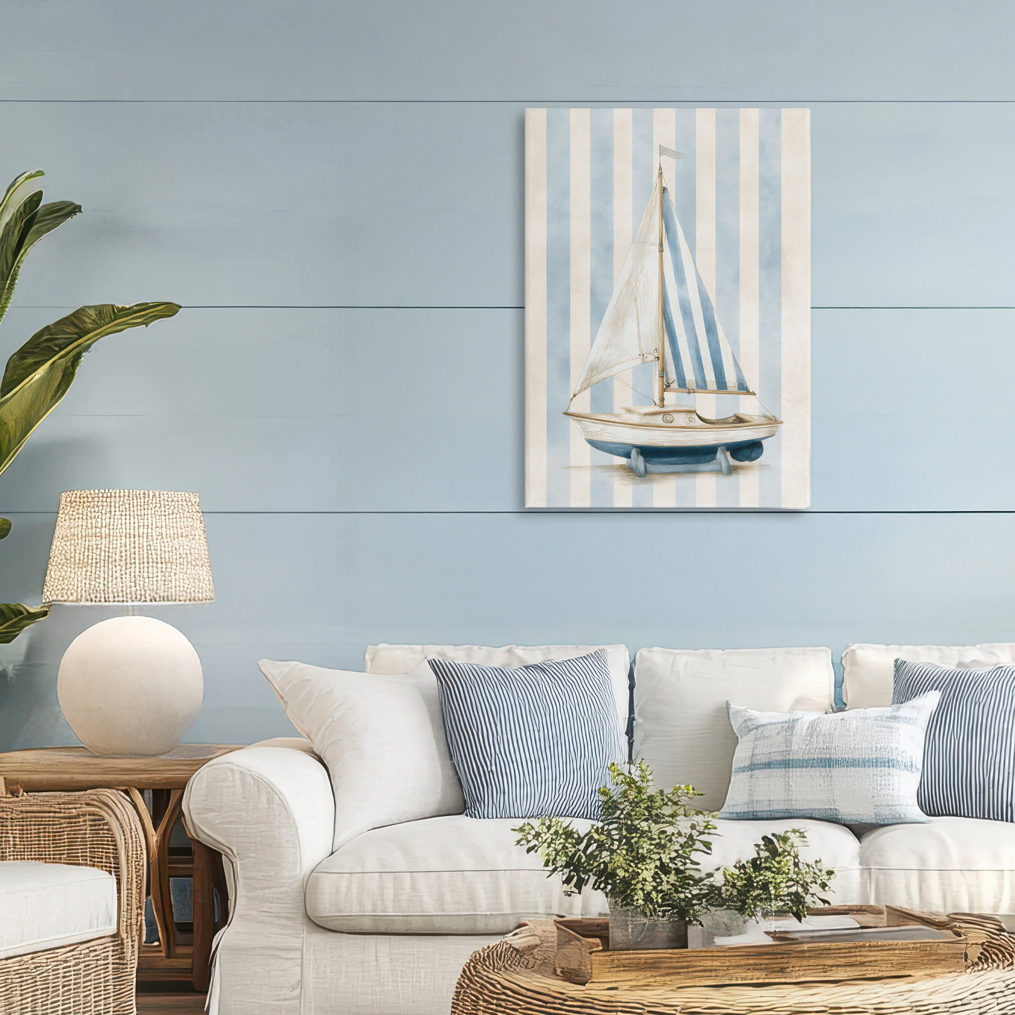 Stupell Industries Seaside Stripes Sailboat Canvas Wall Art, design by Petal Prints Design