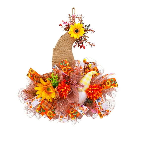 HHBEAUTY Fall Wreaths for Front Door, Artificial Fall Wreath Doll Chicken Autumn Sunflower Door Sign for Front Doors Outdoor Thanksgiving Festival Harvest s Day Decorations