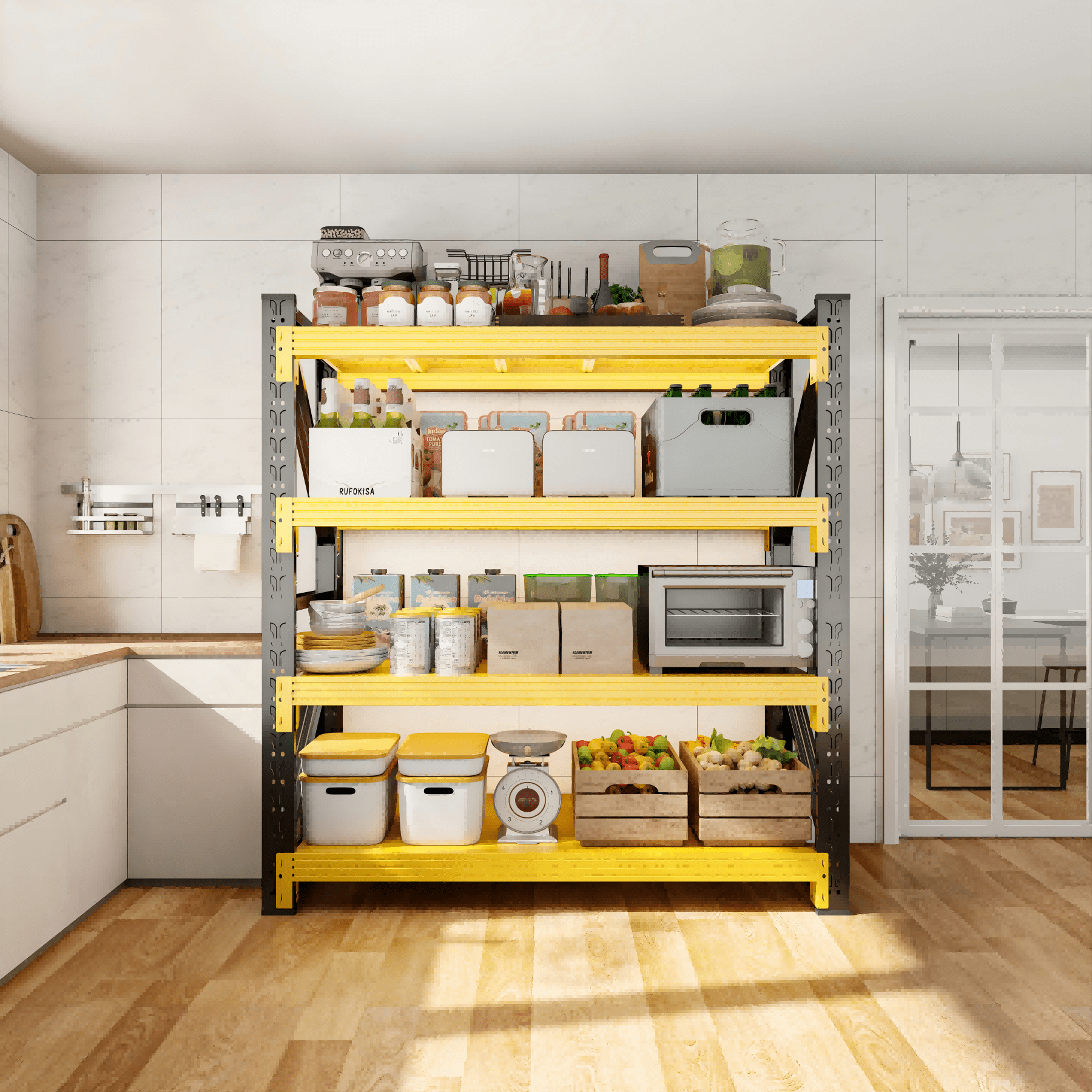 Welfiya 59"Wide Garage Shelving Unit,3500LBS Heavy Duty Storage Shelves,4-Tier Metal Industrial Shelving,Adjustable Standing Shelf for Warehouse,Basement,Workshop,59.1"W x 23.6"D x 78.7"H,Black&Yello