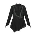 thumbnail image 5 of iixpin Girls Gymnastics Leotard Dress Irregular Figure Ice Skating Dresses Outfit Lyrical Ballet Dancewear Black 10, 5 of 6