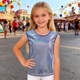 thumbnail image 2 of LPKRT Girls Glitter Sleeveless Tank Top Classic Fit Crewneck Metallic Dance Shirt Trendy Comfortable Party T-Shirt Blue 180, 2 of 6