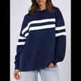 thumbnail image 4 of Sudadera Holgada A Rayas para Mujer, Cuello Redondo, Larga, Informal, con Bloques de Color, para Otoño Azul Marino XL, 4 of 9