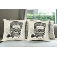 thumbnail image 6 of Ambesonne Indie Throw Pillow Cover 4 Pack, Skull with Mustache and Glass, 24", Black Cream, 6 of 7