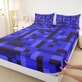 thumbnail image 3 of Homewish 4-Piece Pixelated Miners Game Geometric Plaid Grid Abstract Video Game Queen Sheet Set for Kids, Luxury Bedroom Decor, 3 of 7
