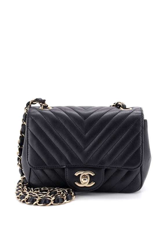 Pre-Owned Square Classic Single Flap Bag Chevron Lambskin Mini By Rebag