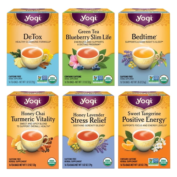 Yogi Tea Favorites Variety Pack Gift Box, Wellness Tea Bags, 6 Boxes of 16