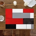 thumbnail image 2 of Red Black Grey Placemats for Dinning Table Set of 6, Modern Irregular Geometric Abstract Burlap Kitchen Place Mats Waterproof Cloth Table Mats, Indoor Outdoor Placemats Easy Clean Dinner Decor, 2 of 8