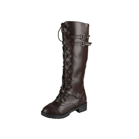 

Ymiytan Womens Non Slip Winter Knee High Shoes Office Lace Up Walking Fashion Riding Boots Dark Brown 8