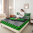 thumbnail image 4 of Homewish Racing Car Full Size Sheets 4-Piece for Female Men Adults,Geometric Plaid Buffalo Breathable Bed Sheets,Black White Green Lightweight Sheet Sets,Breathable Home Decor, 4 of 7