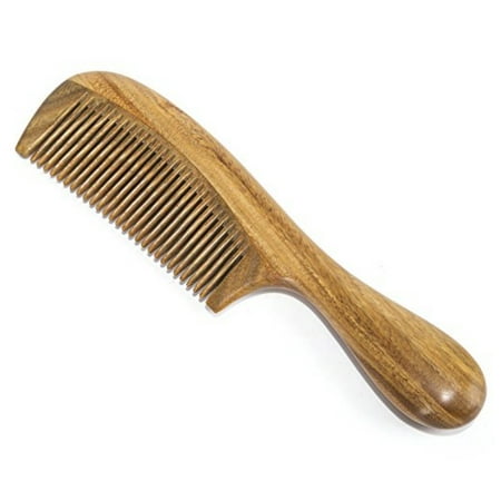 PaZinger Natural Green Sandalwood Comb  No Static Wooden Hair Comb With Rounded
