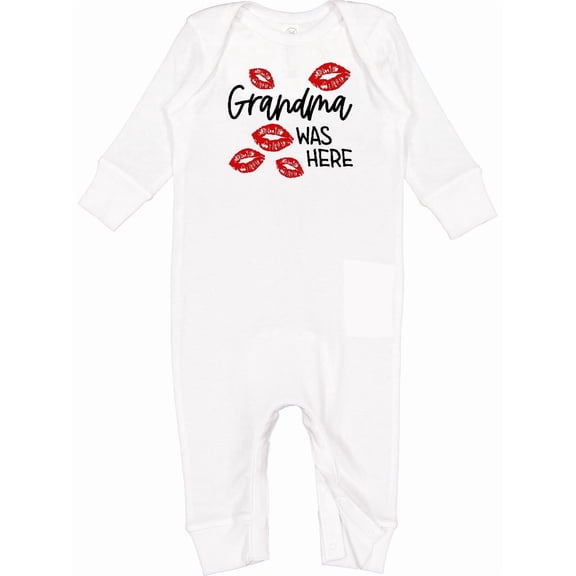 Inktastic Grandma Was Here Red Kisses Baby Romper Coveralls