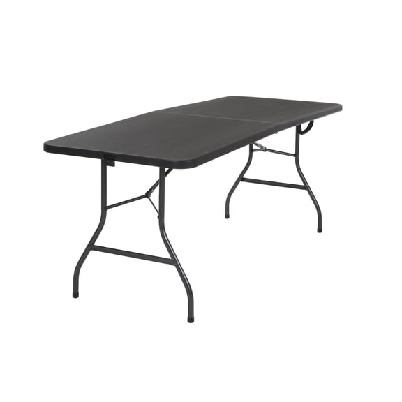 Maklaine Contemporary 6' Centerfold Blow Molded Folding Table in Black
