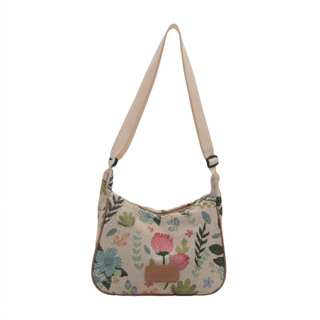 Bolso Hobo Cuerpo Cruzado Hombro Mujeres Flores Ajustable Tira Cierre Tela Axila para Compras