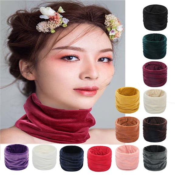 Golden Velvet Elastic Scarf Men Women Solid Color Decorative Scarf Thermal Insulation Versatile Scarf-Black