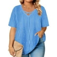 thumbnail image 5 of Fewfanhot Women's Plus Size V Neck Cross Front Short Sleeve Top, Solid Color Casual Blouse Soft Loose Fit T-Shirt for Summer Daily Wear Casual Outings, 5 of 6