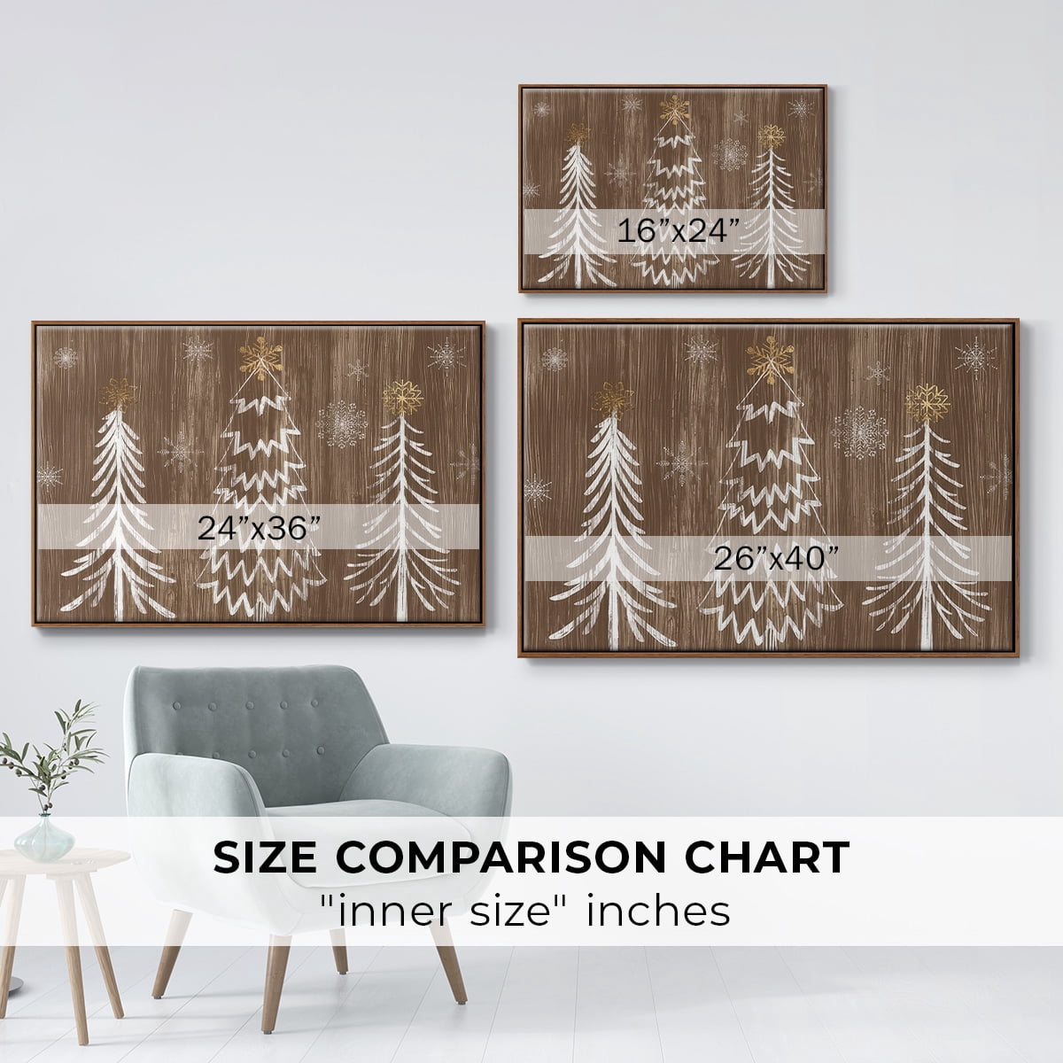 Barnwood Wonderland Collection A - Framed Gallery Wrapped Holiday Canvas - 27 x 41 - Rosewood Frame