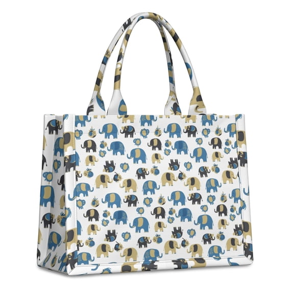Large Capacity Tote Bag,White Elephant Pattern Handbag Fashion Luxury Tote Bag,15.7"x13"x 5.1" Inches,Laptop Compatible