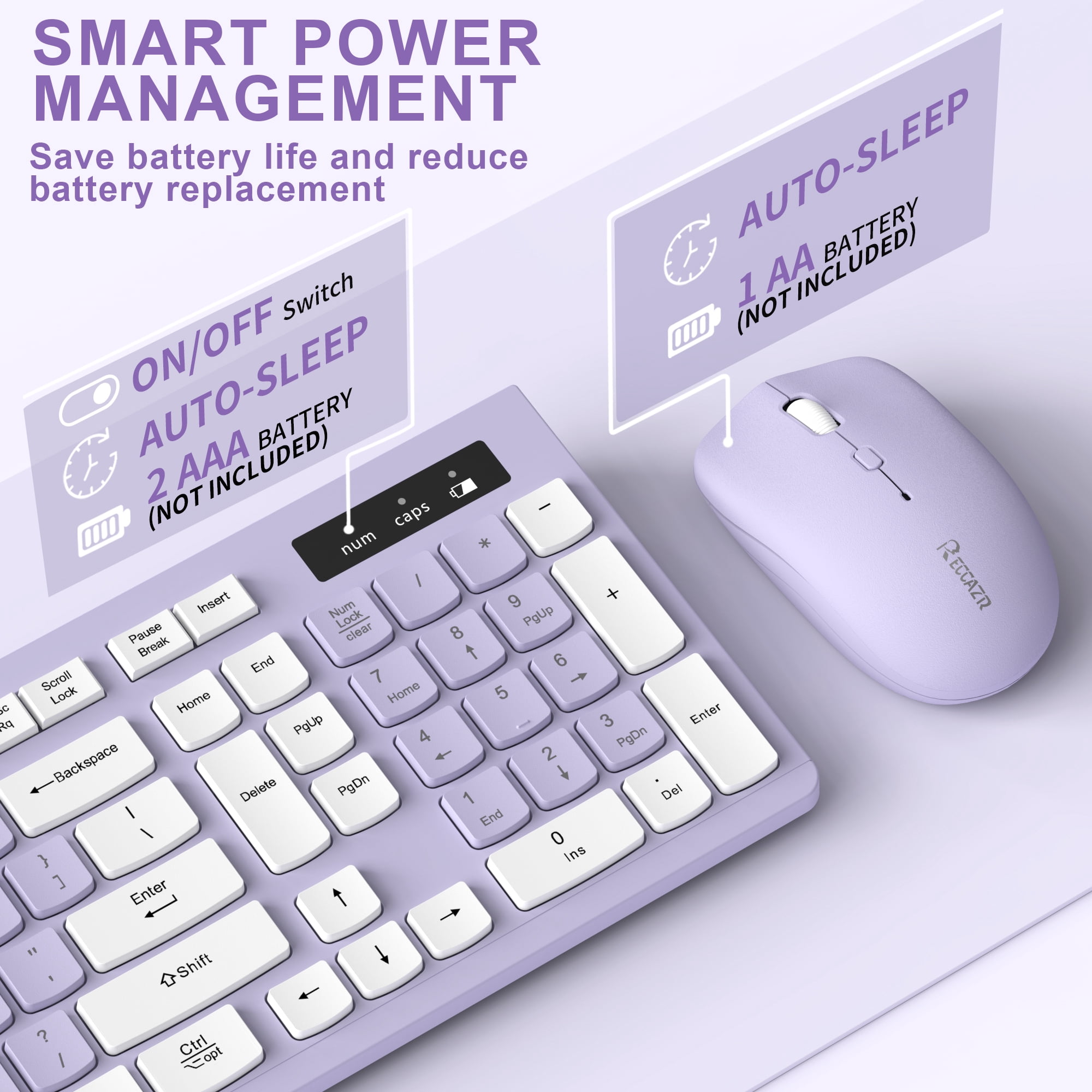 RECCAZR Wireless Keyboard and Mouse Combo for Windows, 2.4G Full Size, 12 Multimedia and Shortcut Keys, 3-Year Battery Life,  for Windows, Mac OS Desktop/Laptop/PC(Blue)