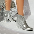 thumbnail image 5 of Women Boots Ankle High Fringe Short Boot Stiletto Pointed Toe Booties with Side Zipper (Silver 36), 5 of 5
