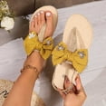 thumbnail image 5 of Xfvqtps New Ladys Herringbone Sandals Bowknot Rhinestone Pearl Adjustable Buckle Split Toes Straw Sole Flat Bottomed Comfortable Non-Slip Vacation Beach Flax Thong Sandals Yellow, 5 of 7