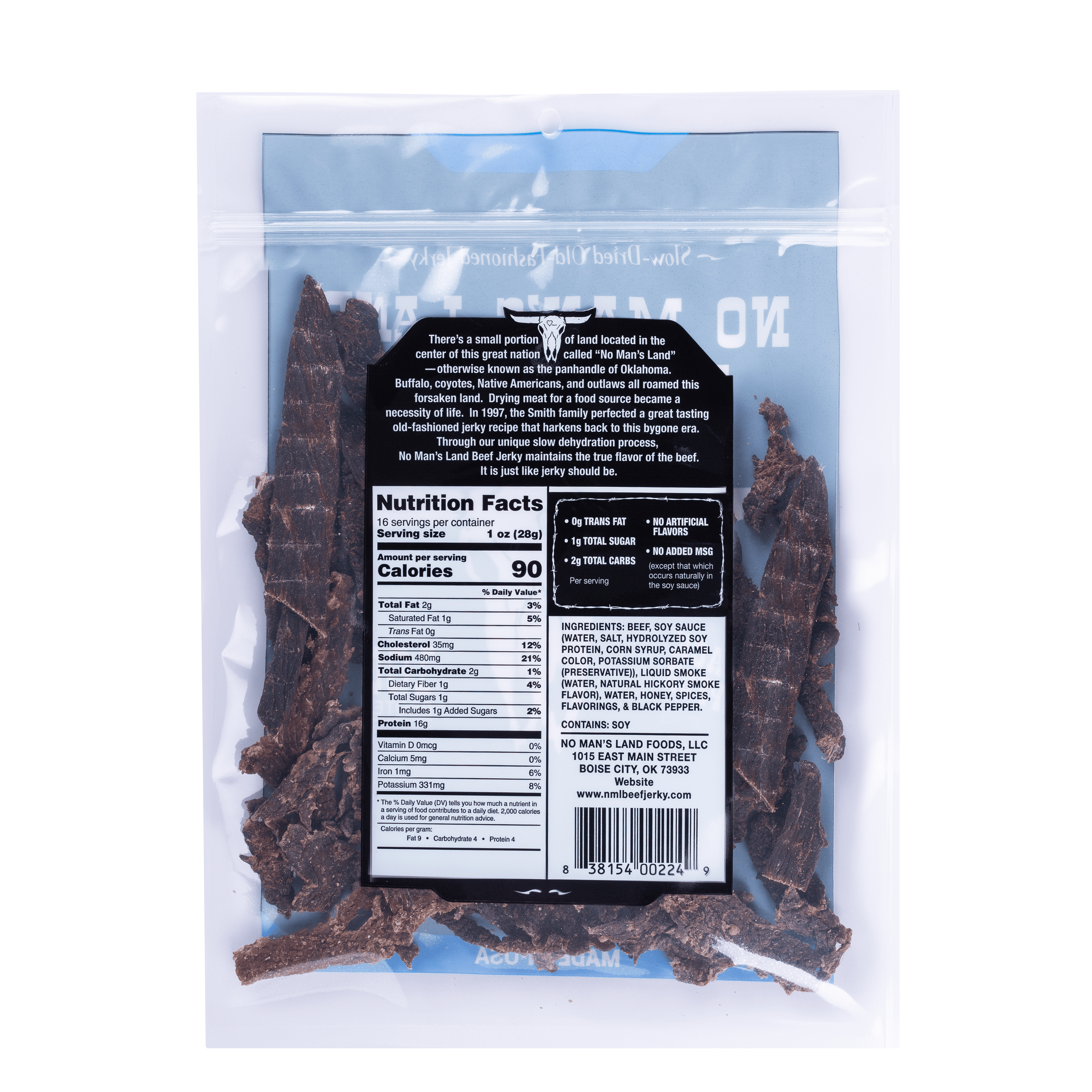 No Man's Land Beef Jerky, Black Pepper, 16g of Protein per Serving, 16oz Bag