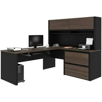 Pemberly Row 5 Piece L Shaped Computer Desk with Hutch in Antigua and Black