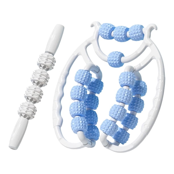 Rodillo de masaje de 20 ruedas con bastón de masaje, masajeador manual para manos y brazos. Azul