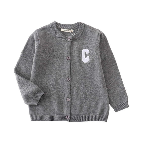 Staki Uniform Cardigan Girls Girls Classic Knit Cardigan Sweater Crewneck Button Front Outerwear Kids(Dark Gray,1-2 Years)