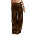 thumbnail image 2 of Womens Pants Satin Casual Pants Elastic Waist Wide Leg Trousers with Pockets Wear Flowy Bottoms, 2 of 5