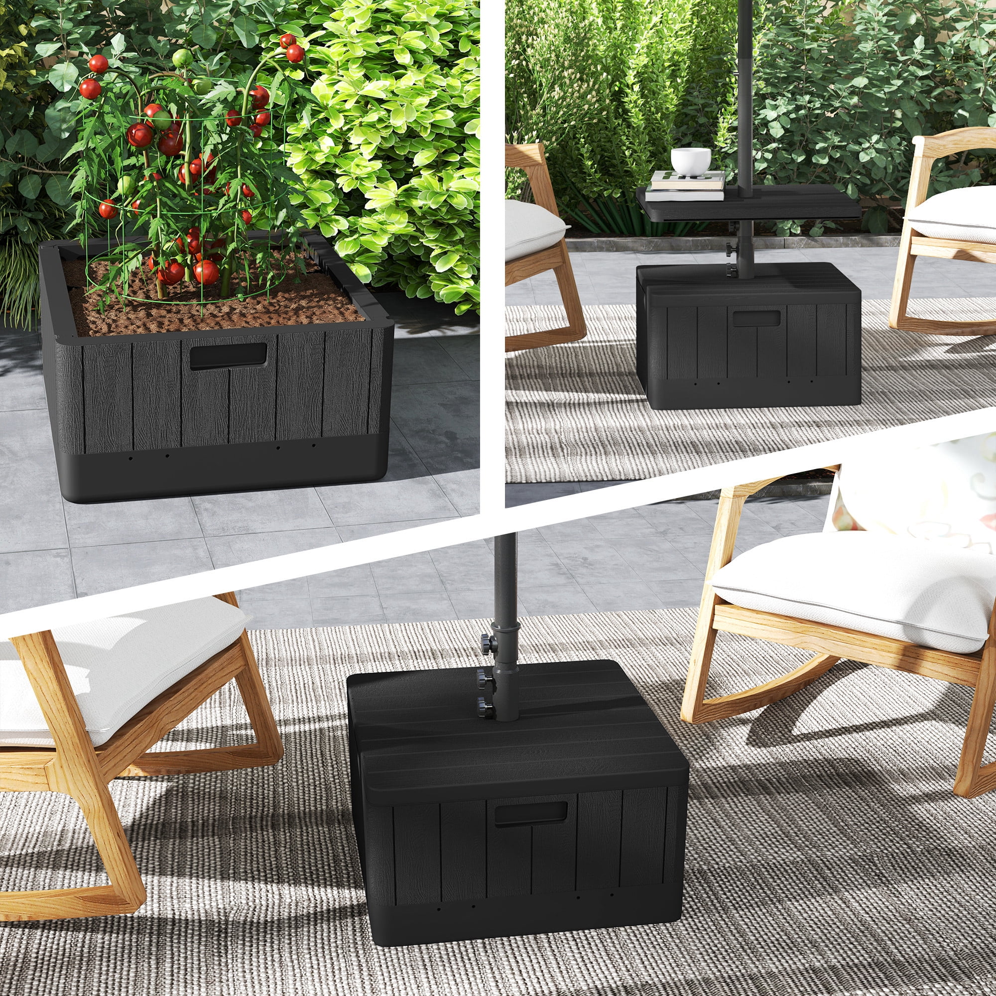 Outsunny Patio Umbrella Base with Table Tray, Heavy Duty Weighted Umbrella Stand with Wheels Handles, 176lbs with Stand Filling, Black
