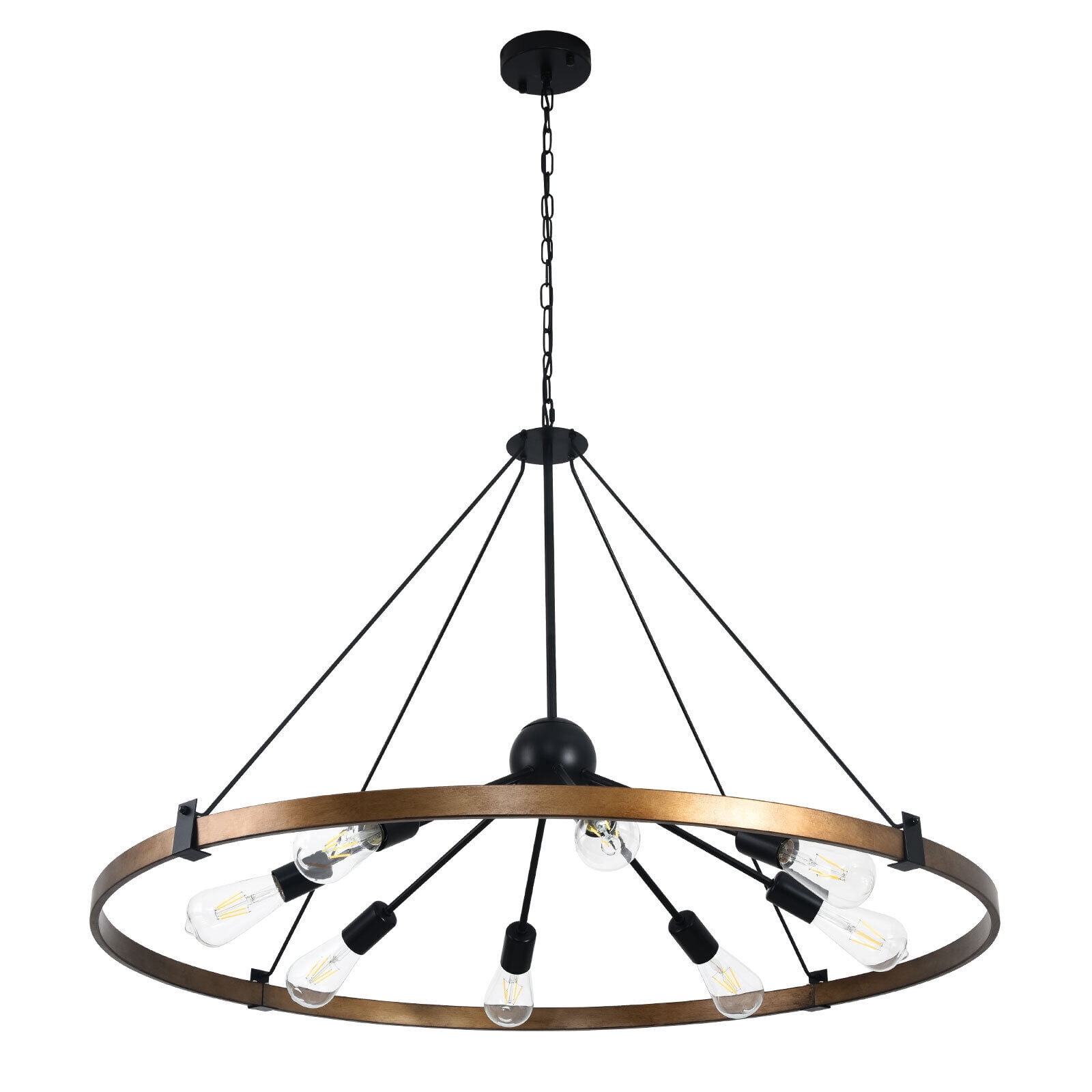 39.3" 8-Light Farmhouse Large Wagon Wheel Chandelier Modern Black Metal Industrial Round Hanging Pendant Light Fixture for Living Room Bedroom Entryway Dining Room