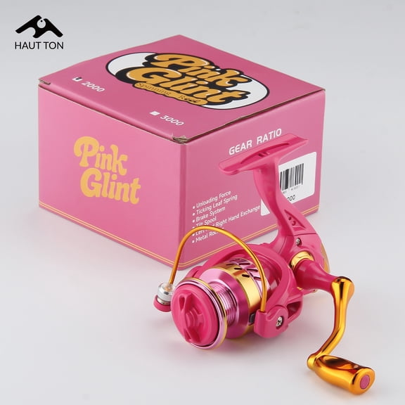 PG2000/3000 Pink Spinning Fishing Reel 5.2:1 Gear Ratio 8kg/17.64lb Max Drag Metal Spool&Rocker Arm For Sea&Freshwater