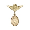 thumbnail image 1 of 14kt Yellow Gold Baby Badge with St. Walburga Charm and Angel w/Wings Badge Pin 1 X 3/4 inches, 1 of 1