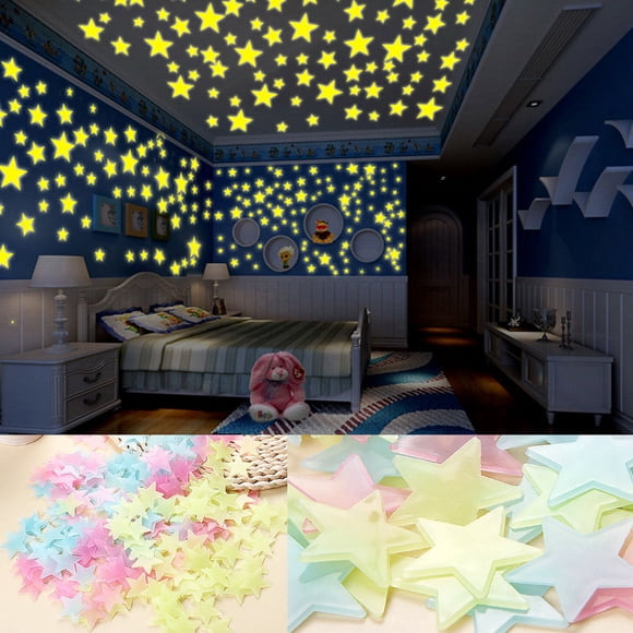 Greenadscape 100Pcs 3D Star Wall Stickers Acrylic Glow in the Dark for Kids Bedroom
