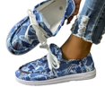 thumbnail image 7 of Women Vintage Denim Abstract Print Boat Shoes, Lightweight Breathable Lace Up Casual Flats Non Slip Thick Rubber Sole Daily Walking Shoes, 7 of 7