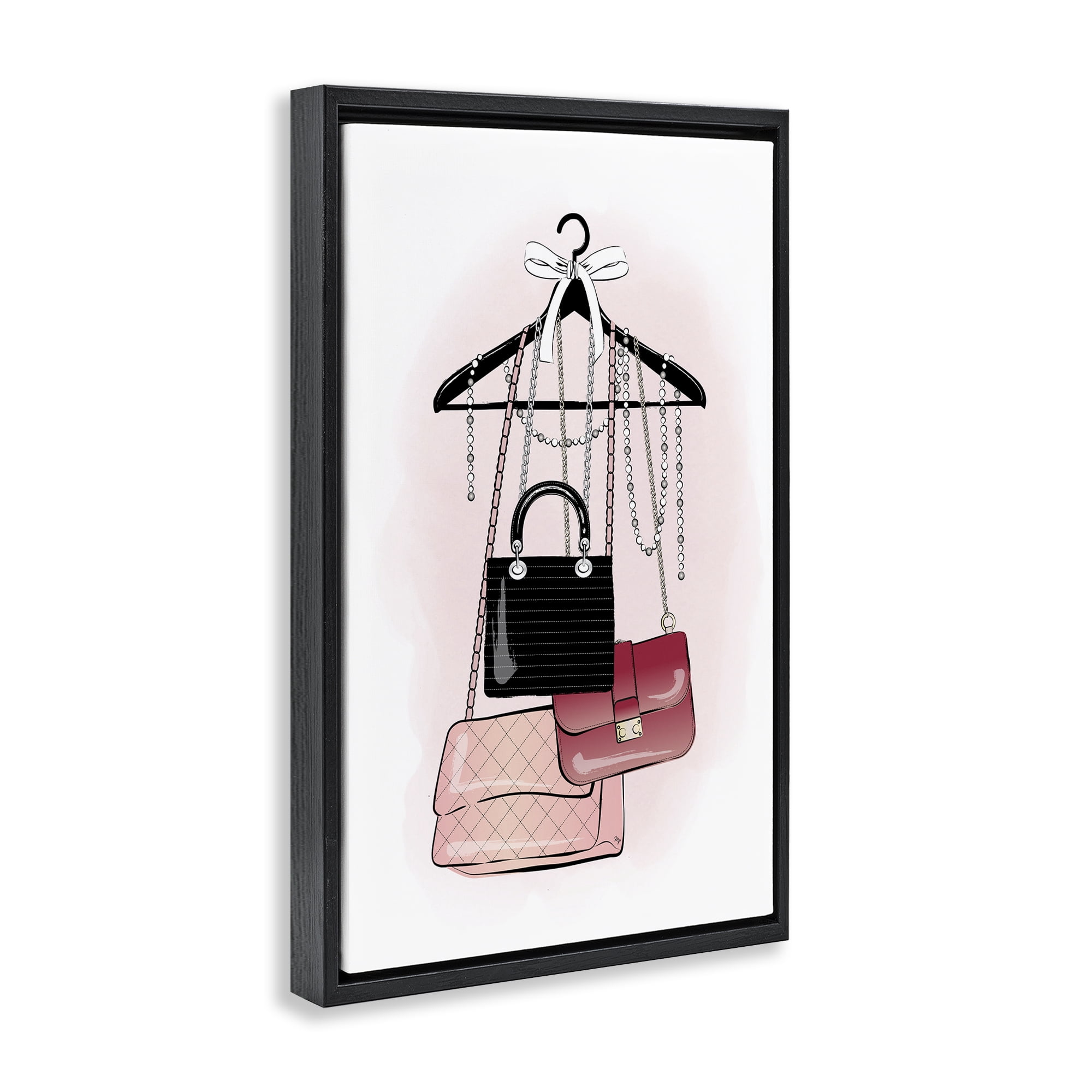 Stupell Industries Glam Handbags Hanging Beauty & Fashion Painting Black Floater Framed Art Print Wall Art, 17 x 25