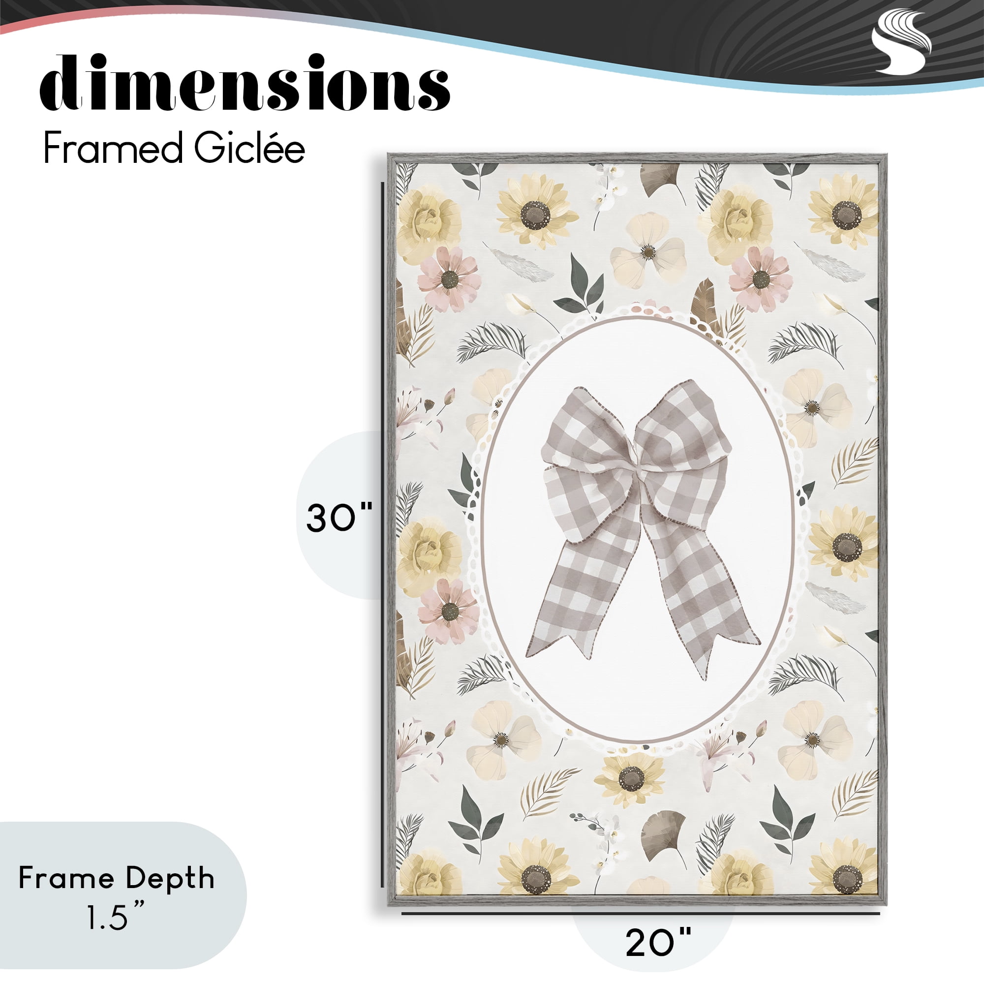 Stupell Industries Sunnyside Bow in Gingham Gray Framed Giclee Art, design by Ink Drop Loft