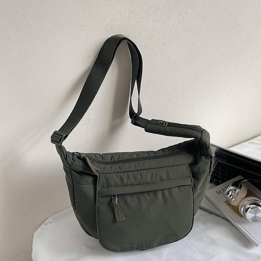 LKJYER Slouchy Nylon Bags for Women 2025 Crescent Crossbody Bag Hobo Shoulder Purse Work Travel Tote Handbag Everyday Purses