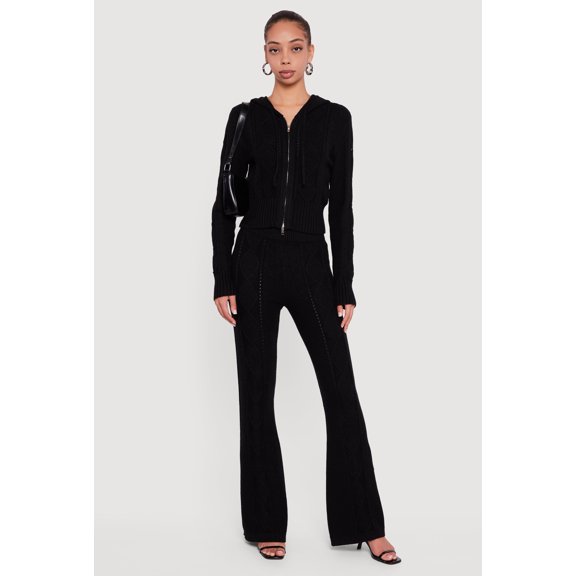 Women's High Waisted Cable Knit Pull On Pants
