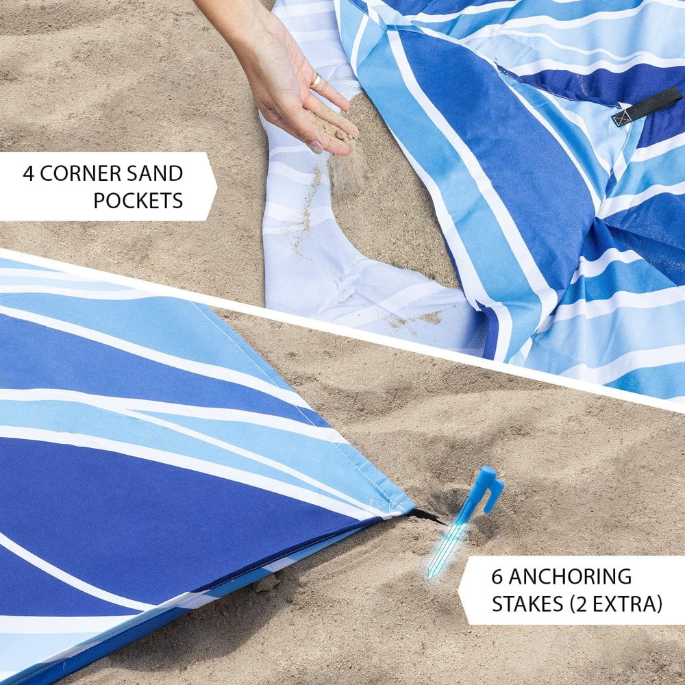 Lightweight Beach Blanket No Sand Beach Mat For Up to 4 People with 6 Stakes Large Waterproof Sandproof Microfiber Polyester Accessories for Beach